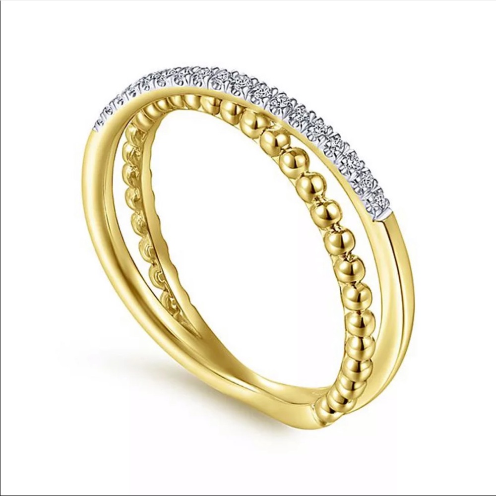New Delicate Yellow Gold Twist Style Diamond Ring - Picture 3 of 6